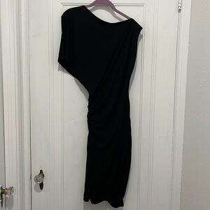 Marcella asymmetrical caped sleeve midi dress, XS